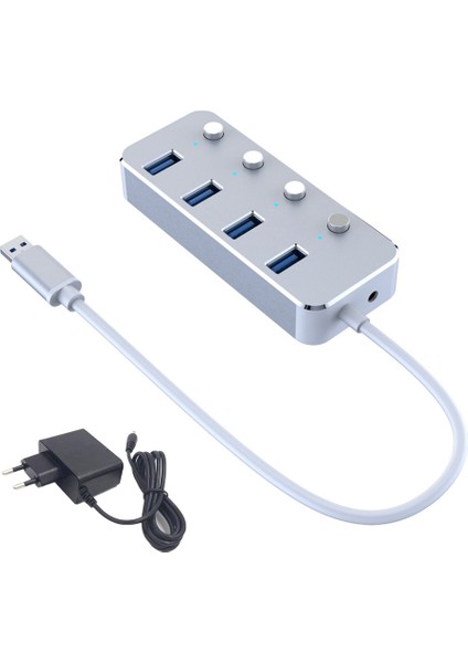 USB 3.0 Güç Adaptörü 4 Bağlantı Noktalı Alüminyum Alaşımlı Splitter Hub USB Hub 3.0 USB Çoklu Genişletici Anahtarı 1.2m Kablo Hub Ab Tak B (Yurt Dışından)