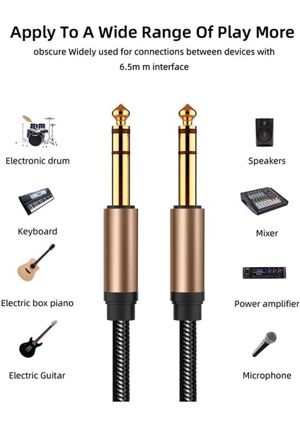 6.5mm Jack Ses Kablosu Örgülü Gitar Mikser Amplifikatör 1.8 M Jack Kablosu Erkek - Erkek Aux Kablosu (Yurt Dışından)