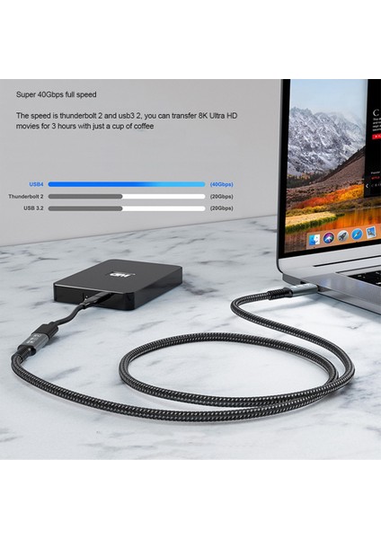 Usb4 8k Kablo 0,8m, 4 Uyumlu USB 4 Tip-C Erkek - Dişi Uzatma Ultra Hd 8K@60Hz 100W 40GBPS Veri (Yurt Dışından)