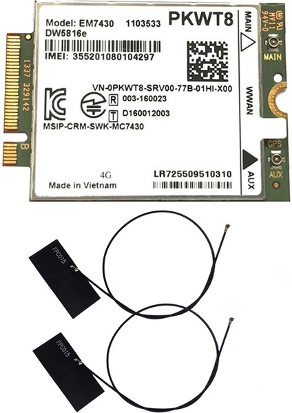 EM7430 DW5816E 4g Lte Modülü + Anten GOBI6000 7280 7285 7290 7389 7390 7480 7490 E7470 Cat6 DW5811E (Yurt Dışından)