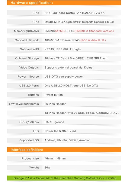 Zero 512MB H3 -Çekirdekli, Açık Kaynaklı Tek Kartlı Bilgisayar, Android 4.4 Çalıştır, Debian Image (Yurt Dışından)
