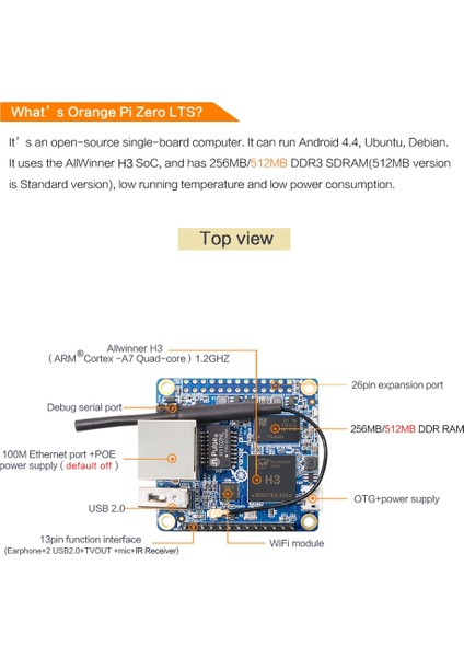 Zero 512MB H3 -Çekirdekli, Açık Kaynaklı Tek Kartlı Bilgisayar, Android 4.4 Çalıştır, Debian Image (Yurt Dışından)
