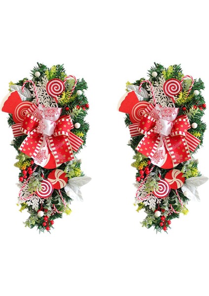 2 Adet Noel Şeker Kamışı Çelenk Ön Kapı Noel Merdiven Süslemeleri Kapalı Dekor Için Noel Çelenk (Yurt Dışından)