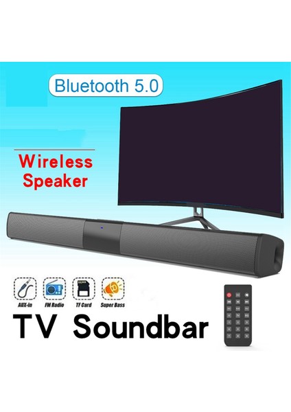 BS-28B Soundbar Bluetooth Hoparlör Uzun Stereo Ev Sineması Ses Çok Fonksiyonlu Masaüstü Kablosuz Taşınabilir Hoparlör (Yurt Dışından)