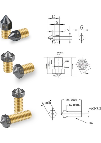 1.75-0.4mm Nozul Için V6 Nozulunu Yükseltme Ptfe Kaplamalı Pirinç Nozul 3D Yazıcı Parçası 3 Için Ptfe Kaplama Yüzeyi (Yurt Dışından)