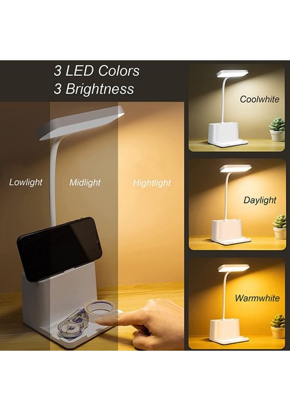 LED Masa Lambası Öğrenme Okuma Lambası Kalem Tutucu Cep Telefonu Tutucu Basın Anahtarı Kısılabilir LED Işık (2500 Mah) (Yurt Dışından) fırsatları