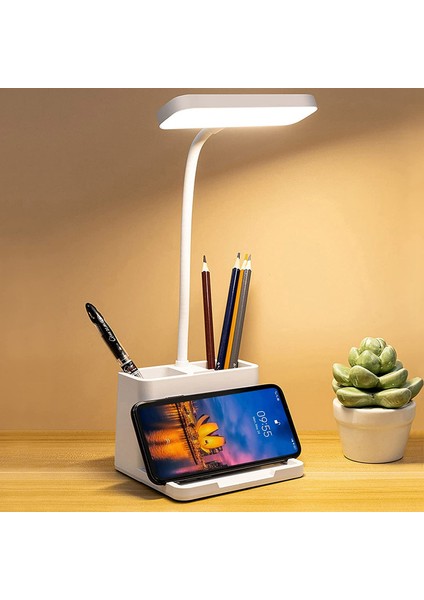 LED Masa Lambası Öğrenme Okuma Lambası Kalem Tutucu Cep Telefonu Tutucu Basın Anahtarı Kısılabilir LED Işık (2500 Mah) (Yurt Dışından) indirimleri