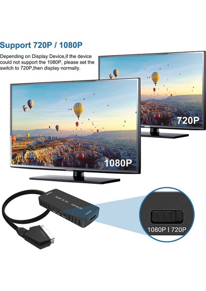Scart - Kablo Hd Adaptörü ile Dönüştürücü 720P 1080P Video Ses Dönüştürücü Tv Monitörü Projektör Için Adapte (Yurt Dışından)
