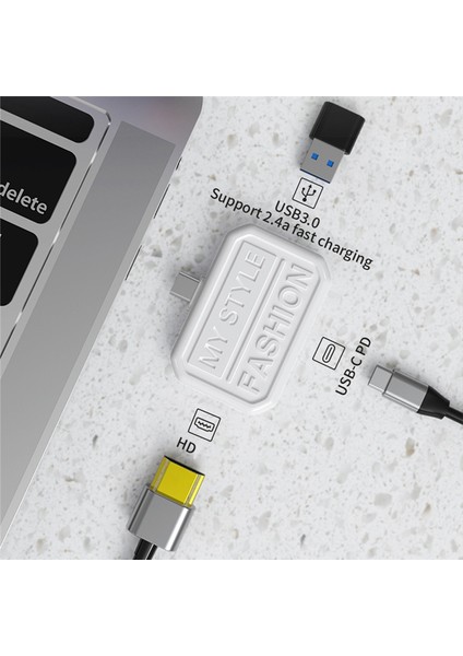 3'ü 1 Arada USB C Hub Adaptörü Tip C - Dizüstü Bilgisayar Aksesuarları Için Uyumlu USB 3.0 Adaptörü Akıllı Telefon Splitter-B (Yurt Dışından)