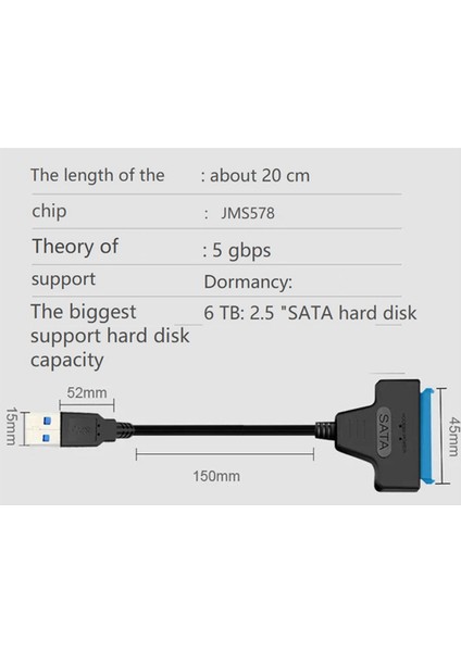 Usb3.0 Kolay Sürücü Hattı Sata 22PIN - USB Aktarım Kablolama Bilgisayar 2,5 Inç Katı Hal Mekanik Mobil USB(22CM) (Yurt Dışından) fiyatları