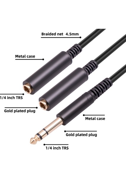 6.35 mm Erkek 2 6.35 mm Dişi Ses Adaptör Kablosu 1/4 6.35MM Fiş Çift 6.35MM Y Splitter Stereo Ses Kablosu (Yurt Dışından)