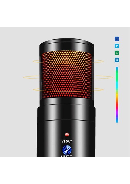 USB Masaüstü Mikrofon Rgb Kondenser Mikrofon Oyun Canlı Konferans Kayıt Monitörü Kondenser Mikrofon (Yurt Dışından)