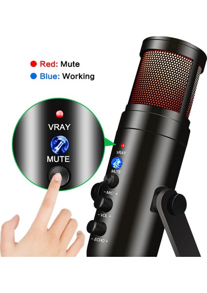 USB Masaüstü Mikrofon Rgb Kondenser Mikrofon Oyun Canlı Konferans Kayıt Monitörü Kondenser Mikrofon (Yurt Dışından)