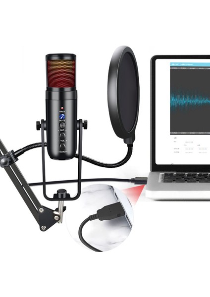 USB Masaüstü Mikrofon Rgb Kondenser Mikrofon Oyun Canlı Konferans Kayıt Monitörü Kondenser Mikrofon (Yurt Dışından)