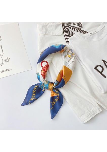 Ipek Duygu Eşarp Kadın Moda Desenli ve Düz Renk Büyük Kare Saten Başörtüsü, Mavi (Yurt Dışından)