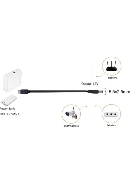 USB C Tipi C Pd Kablosu Kablosuz Yönlendirici Dizüstü LED Şerit Hoparlör Cctv Kamera Dvr 1.2 M (Yurt Dışından)