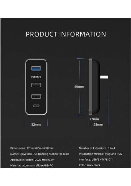 USB Hub 4 In 1 Yerleştirme Istasyonu Torpido Gözü Splitter Uzatma Adaptörü Hızlı Şarj Cihazı Oto Aksesuarları /y (Yurt Dışından)