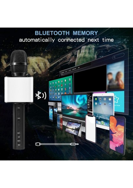 Ios ve Android Için Kablosuz Mikrofon El Bluetooth Mikrofon Ev Ktv Oynatıcı (Siyah) (Yurt Dışından)