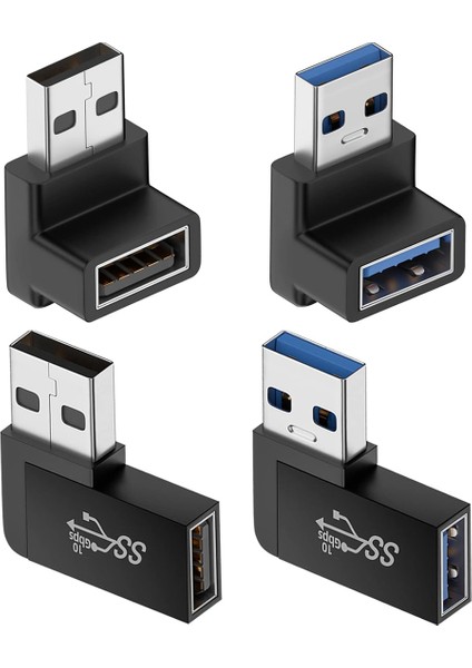 4 Paket USB 3.0 Adaptör Dikey Yukarı ve Aşağı Açı, Yatay Sol ve Sağ Açı USB Erkek - Dişi Genişletici Konnektör (Yurt Dışından)
