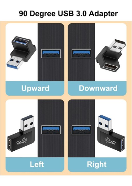 4 Paket USB 3.0 Adaptör Dikey Yukarı ve Aşağı Açı, Yatay Sol ve Sağ Açı USB Erkek - Dişi Genişletici Konnektör (Yurt Dışından)