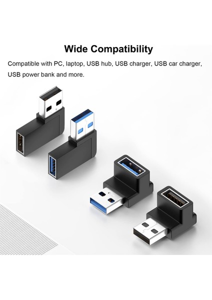 4 Paket USB 3.0 Adaptör Dikey Yukarı ve Aşağı Açı, Yatay Sol ve Sağ Açı USB Erkek - Dişi Genişletici Konnektör (Yurt Dışından)