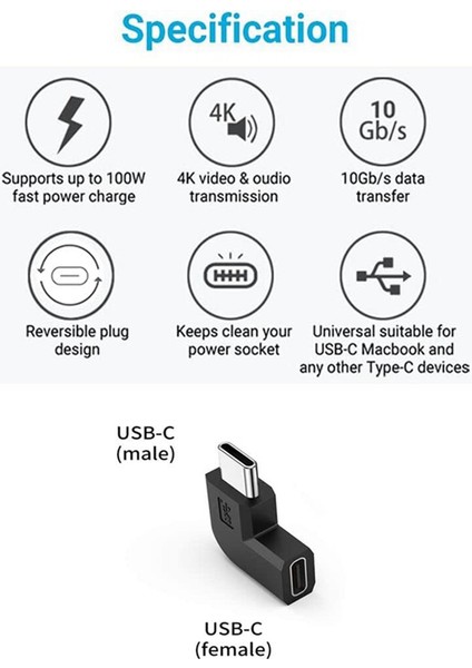 Adet/takım 90 Derece Sağ Açı USB 3.1 Tip C Erkek Kadın Dönüştürücü Usb-C Adaptörü Akıllı Telefon Için Taşınabilir Konnektör (Yurt Dışından)