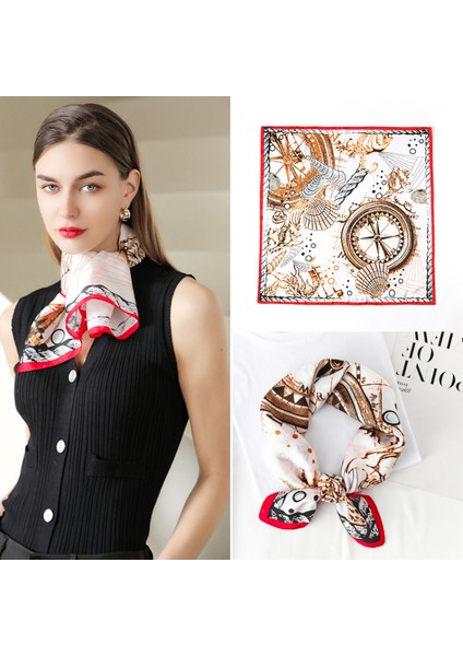 Ipek Duygu Eşarp Kadın Moda Desenli ve Düz Renk Büyük Kare Saten Başörtüsü, Turuncu (Yurt Dışından)