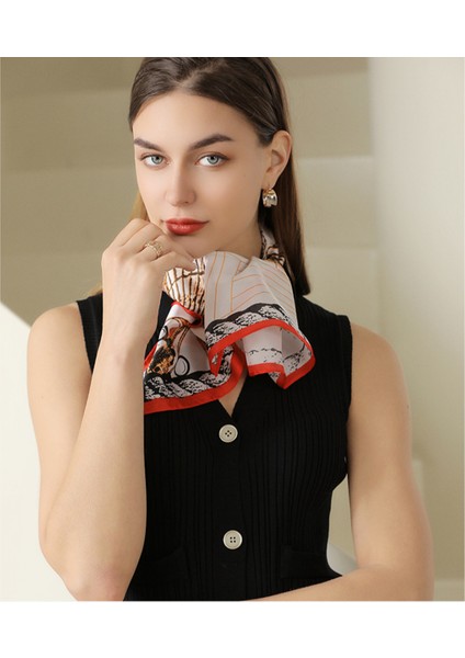 Ipek Duygu Eşarp Kadın Moda Desenli ve Düz Renk Büyük Kare Saten Başörtüsü, Turuncu (Yurt Dışından) modelleri
