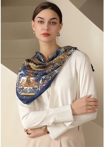 35 x 35 Kadın Kare Ipek Gibi Saç Eşarp Baş Uyku Şal Saten Başörtüsü, Lacivert-2 (Yurt Dışından) fiyatları