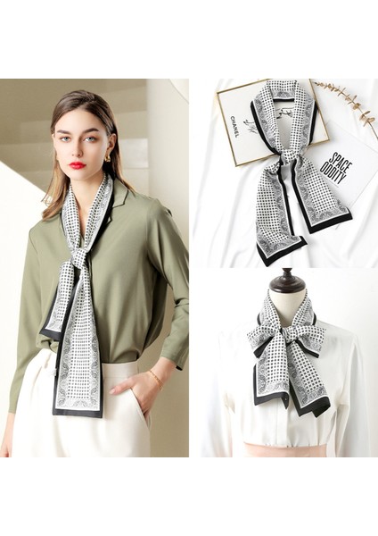 Kare Ipek Saten Eşarp Kadın Saç Kravat Bandı Aksesuarı, Siyah-Beyaz (Yurt Dışından) fiyatları