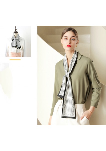 Kare Ipek Saten Eşarp Kadın Saç Kravat Bandı Aksesuarı, Siyah-Beyaz (Yurt Dışından) modelleri