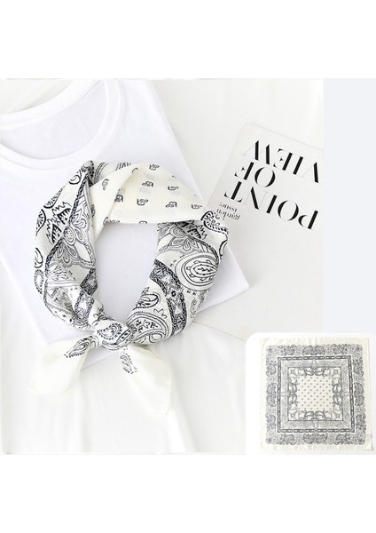 27.5 x 27.5 Kadın Kare Ipek Benzeri Saç Eşarp Baş Uyku Şal Saten Başörtüsü, Beyaz-4 (Yurt Dışından)