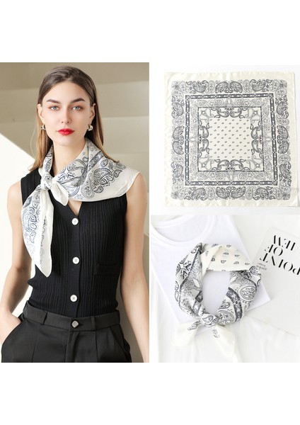 27.5 x 27.5 Kadın Kare Ipek Benzeri Saç Eşarp Baş Uyku Şal Saten Başörtüsü, Beyaz-4 (Yurt Dışından) fiyatları