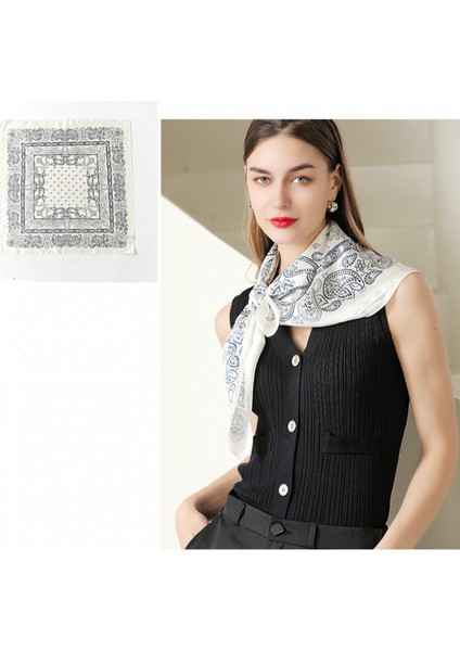 27.5 x 27.5 Kadın Kare Ipek Benzeri Saç Eşarp Baş Uyku Şal Saten Başörtüsü, Beyaz-4 (Yurt Dışından) modelleri