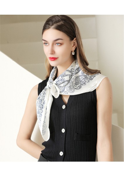 27.5 x 27.5 Kadın Kare Ipek Benzeri Saç Eşarp Baş Uyku Şal Saten Başörtüsü, Beyaz-4 (Yurt Dışından) fırsatları