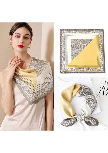 27.5 x 27.5 Kadın Kare Ipek Benzeri Saç Eşarp Baş Uyku Şal Saten Başörtüsü, Sarı-24 (Yurt Dışından)