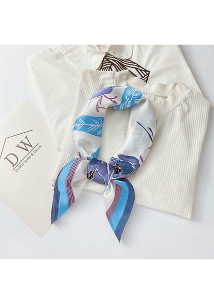 27.5 x 27.5 Kadın Kare Ipek Saç Eşarp Baş Uyku Şal Saten Başörtüsü, Mavi-11 (Yurt Dışından)