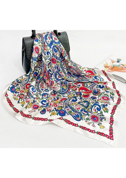 2 Paket 35 "saten Ipek Gibi Saç Eşarp Bandana Işık Kafa Sarar Boyun Yüz Eşarplar Kadınlar Için Kapak, Çiçek Lacivert + Beyaz (Yurt Dışından) modelleri