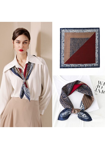 27.5 x 27.5 Kadın Kare Ipek Saç Eşarp Baş Uyku Şal Saten Başörtüsü, Mavi-24 (Yurt Dışından)