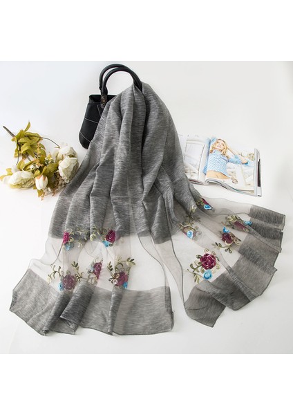Kadınlar Için Atkılar Hafif Baskı Çiçek Desenli Eşarp Şal Moda Eşarplar Güneş Koruyucu Şallar, Gri-1 (Yurt Dışından)