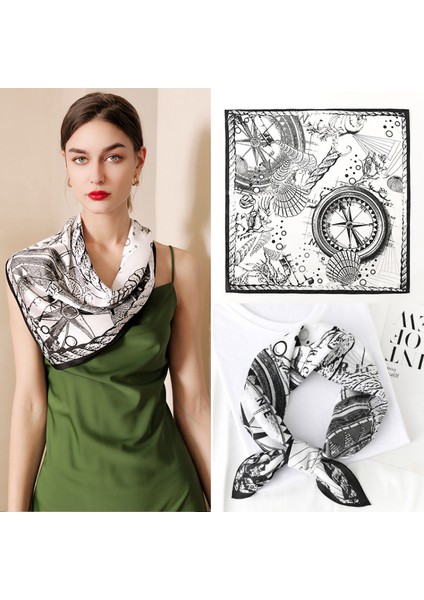 Ipek Duygu Eşarp Kadın Moda Desenli ve Düz Renk Büyük Kare Saten Başörtüsü, Siyah (Yurt Dışından)