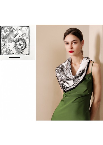 Ipek Duygu Eşarp Kadın Moda Desenli ve Düz Renk Büyük Kare Saten Başörtüsü, Siyah (Yurt Dışından) modelleri