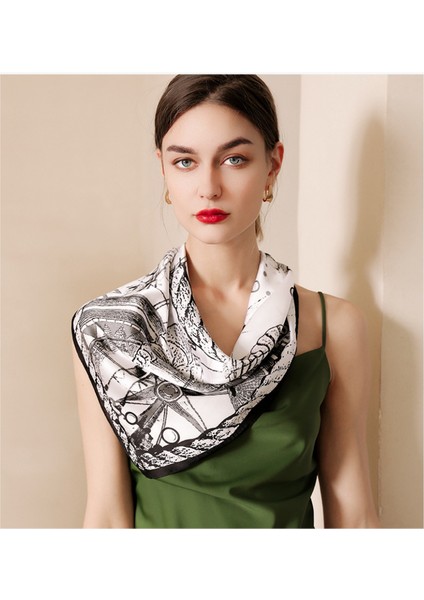 Ipek Duygu Eşarp Kadın Moda Desenli ve Düz Renk Büyük Kare Saten Başörtüsü, Siyah (Yurt Dışından) fırsatları