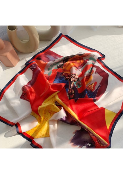 Kadınlar Için Ipek Duygu Eşarp Orta Kare Saten Başörtüsü 27,5 × 27,5 Inç, Kırmızı (Yurt Dışından)