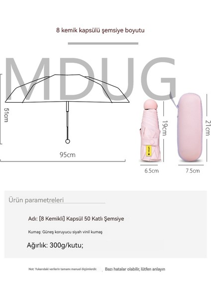 Güneş Şemsiyesi 8 Kemikli Kompakt Taşınabilir Cep Kapsülü Şemsiye Güneşlik ve Anti-Uv Güneş Koruma Şemsiyesi (Yurt Dışından)