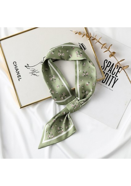 Kare Ipek Saten Eşarp Kadın Saç Kravat Bandı Aksesuarı, Yeşil (Yurt Dışından)