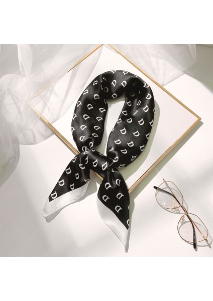 27.5 x 27.5 Kadın Kare Ipek Gibi Saç Eşarp Kafa Uyku Şal Saten Başörtüsü, ZM03 Siyah-17 (Yurt Dışından)