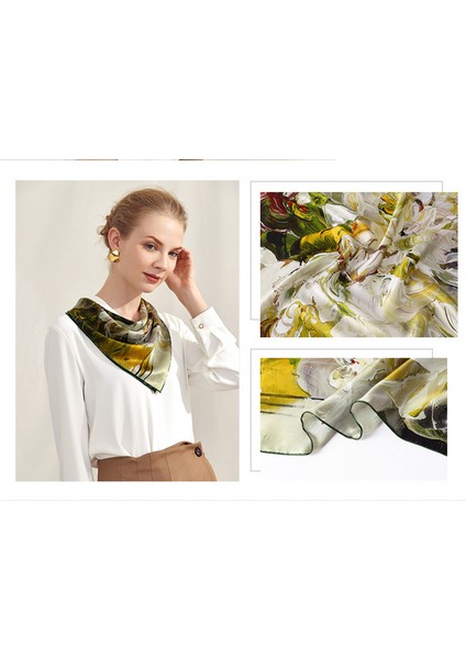 Ipek Eşarp Kadın Modası Desenli Büyük Kare Saten Başörtüsü Headdress, AM031 (Yurt Dışından) fırsatları