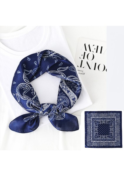 27.5 x 27.5 Kadın Kare Ipek Saç Eşarp Baş Uyku Şal Saten Başörtüsü, Mavi-4 (Yurt Dışından)