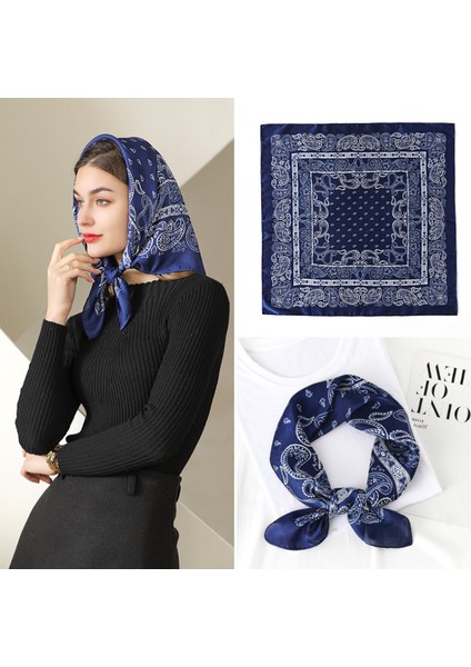 27.5 x 27.5 Kadın Kare Ipek Saç Eşarp Baş Uyku Şal Saten Başörtüsü, Mavi-4 (Yurt Dışından) modelleri